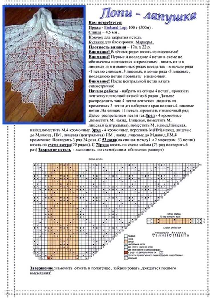 Шаль осенние листья описание и схема спицами