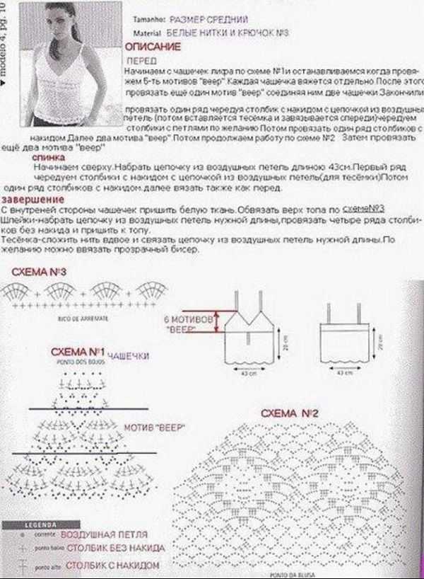 Топ крючком на бретельках схема и описание