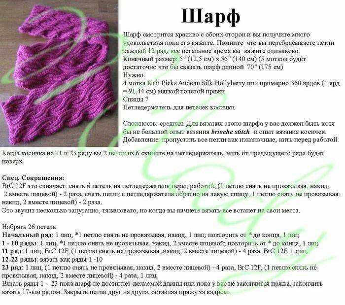 Схемы вязания на спицах шарфов с описанием